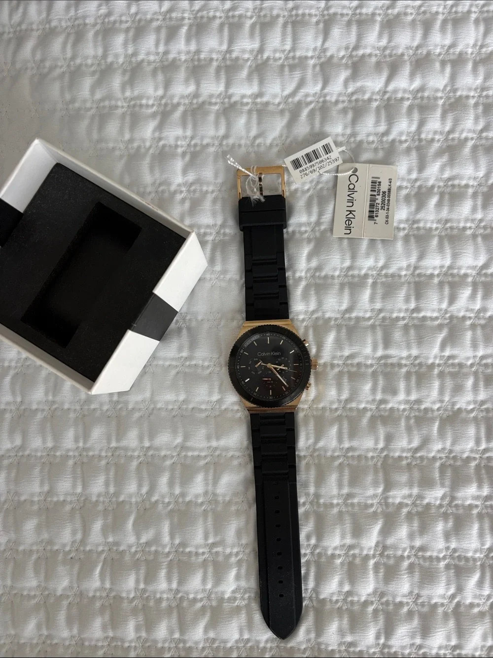 Calvin Klein Black Silicone Strap Watch with Gold-Tone Case